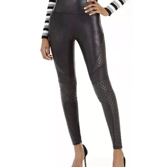 Spanx faux leather quilted motto leggings